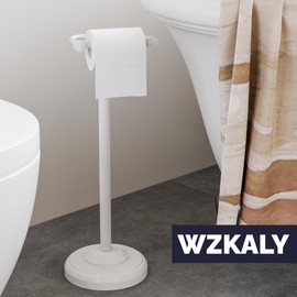 WZKALY Toilet Paper Holder Stand, White Toilet Paper Holder Free Standing, Post Pivoting Design & Stable Weighted Base SUS304 Stainless Steel for Bathroom (Mega Roll)