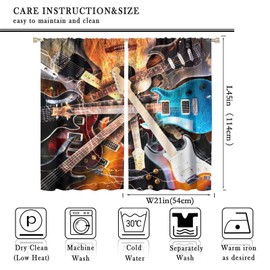 ZhiRain Lightning Guitar Music Curtains Instruments Kinds of Guitar Musical Theme Curtain with Rod Pocket for Bedroom Living Room Home Decor Drapes Window Treatments 2 Panels Set 42x45 Inch
