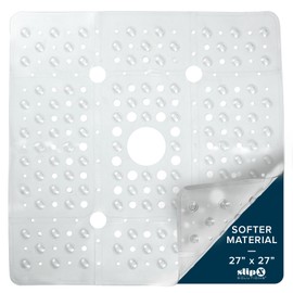 SlipX Solutions 27" Oversize Square Shower Mat, Non-Slip Mat for Elderly & Kids, 100+ Power Grip Suction Cups for Smooth Surfaces, Machine Washable, Clear