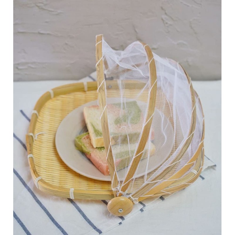 Xshelley Square bamboo tent basket with lid, vegetables/fruits, bread, storage