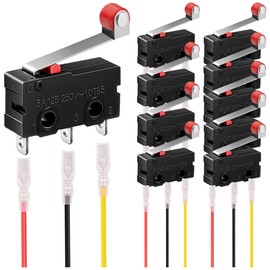 MKBKLLJY Micro Limit Switch 5A 125V 250V AC SPDT 1NO 1NC 3-Pin 19mm Short Hinge Roller Lever Switch with Locking Function and Clamps for Electronic Products Household Appliance Pack of 10