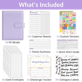 Sooez Budget Binder with Money Saving Challenge, Money Saving Binder with Cash Envelopes, Expense Sheets, Challenge Tracker & Category Labels, Envelope Savings Challenges Book for Home Office School