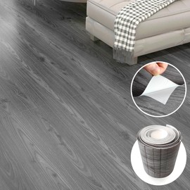 Lareko 18 Sq.Ft,Wood Peel and Stick Floor Tiles,12 Pack Grey Vinyl Flooring (No Adhesive Residue) 36"×6" Waterproof and Non-Slip Laminate Flooring for Renters Bathroom, Living Room(Nature Grey