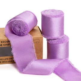 KEOSREE Lavender Purple Silk Satin Ribbon,Mauve Frayed Silk Ribbon for Bridal Flower Bouquet Christmas Gift Wrapping Wedding Decor Invitations Decorations 1.5" x 15 Yards (5Yards X 3 Rolls)