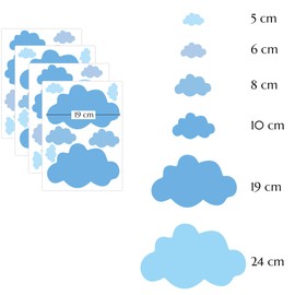 PREMYO Set of 30 Cloud Wall Stickers Kids - Nursery Decor Easy to Apply - Decals for Bedrooms Girls Boys Pastel Blue