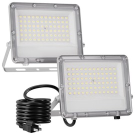 Ceena 60W Plug in LED Flood Lights Outdoor, 6000lm Super Bright LED Work Light with 5.9FT Plug, IP66 Waterproof 6000K Flood Lighting for Backyard, Workshop, Basketball Court, 2 Pack