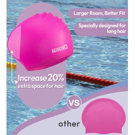 Aegend Swim Caps for Long Hair, Durable Silicone Swimming Caps for Women Men Adults Youths, Easy to Put On and Off, Waterproof Swim Hats Bathing Caps to Keep Hair Dry, 1 Pack, Rose-red