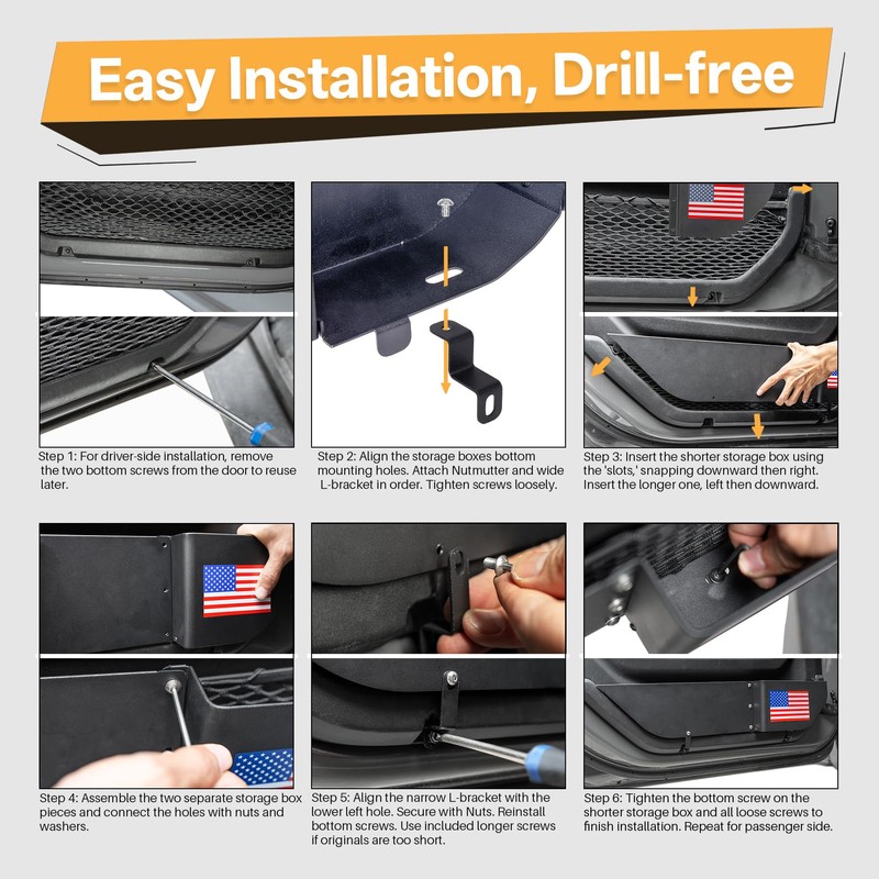 2 Pack Metal Front Door Storage Pockets Compatible with Wrangler