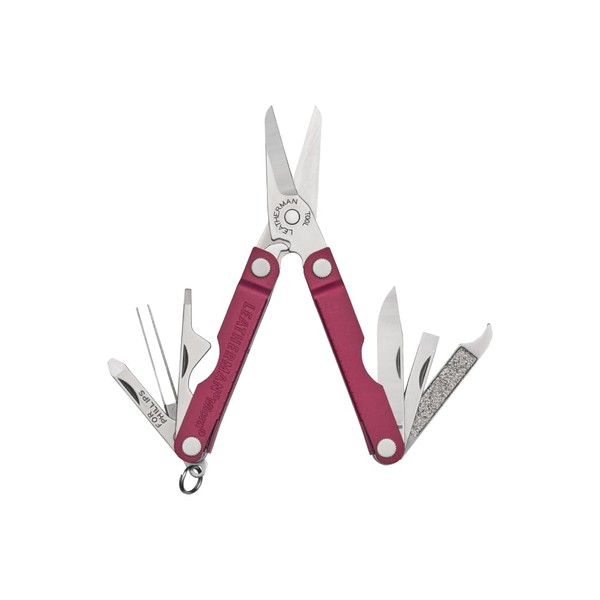 LEATHERMAN, Micra Keychain Multitool with Spring-Action Scissors and Grooming Tools, Stainless Steel, Built in The USA, Black Cherry
