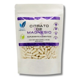 Citrato De Magnesio 500 Cápsulas. 100 Vegano Sabor Natural