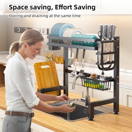 HOISIMDY Over The Sink Dish Drying Rack Kitchen Dish Rack Large Capacity Over Sink Shelf