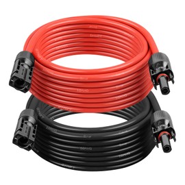 10AWG Solar Extension Cable 20FT – 2 Pack Red & Black PV Wire with Solar Connectors, 84-Strand Tinned Copper, Dual XLPE Insulated, Outdoor UV-Resistant Cable for RV, Inverter, Battery
