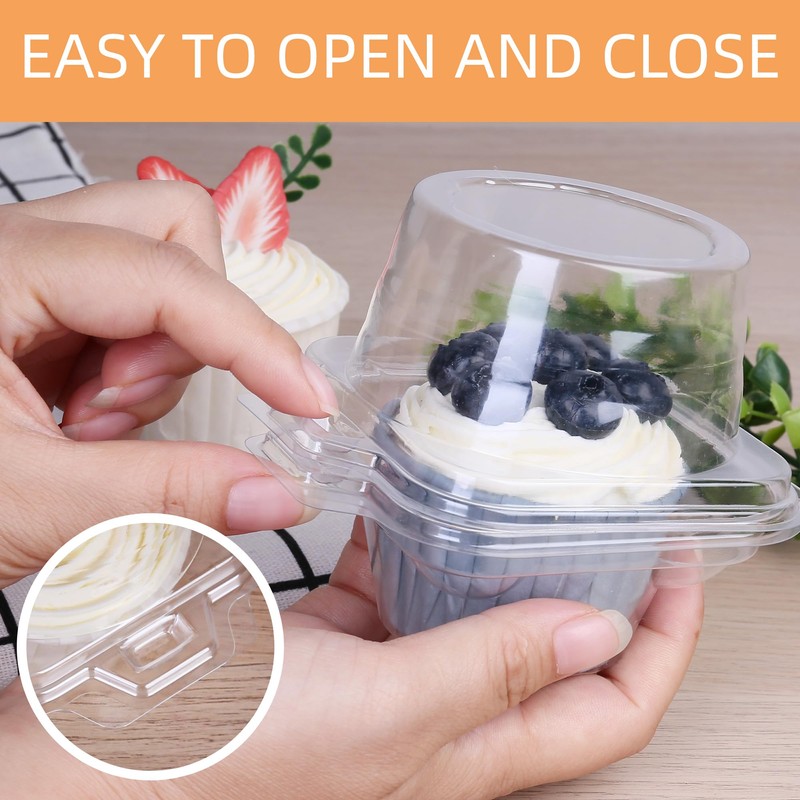 LotFancy Plastic Individual Cupcake Containers, 50 Pcs Disposable Cupcake Holders
