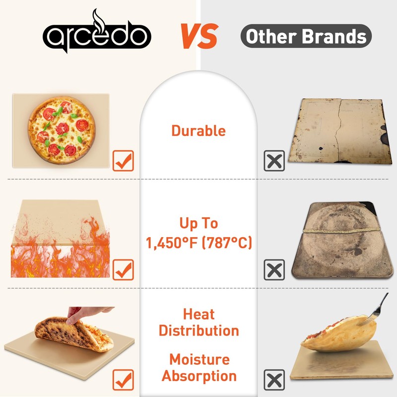 Arcedo Pizza Stone for Oven and Grill 15 x 12