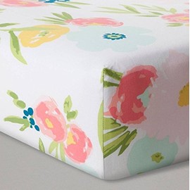 Cotton Fitted Baby Crib Sheet: Pink Flowers