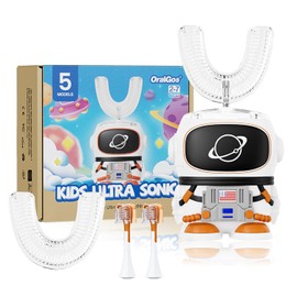 Astronauta Cepillo Eectrico Infantil, Cepillo de Dientes Electronico Infantil, Forma de U-360° Sensorial Cepillo, 5 Modos de Cepillado, IP67, Recordatorio de Cepillado Inteligente, para Niños de 2 a 7 Años