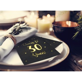 Cheers to 30 Years Cocktail Napkins | Happy 30th Birthday Decorations for Men and Women and Wedding Anniversary Party Decorations | 50-Pack 3-Ply Napkins | 5 x 5 inch Folded (Black)