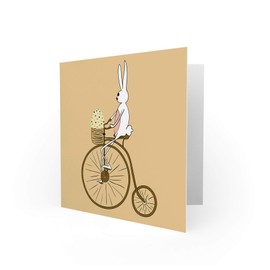 BUNNY BICYCLE EASTER RABBIT BLANK GREETINGS BIRTHDAY CARD ART CS267