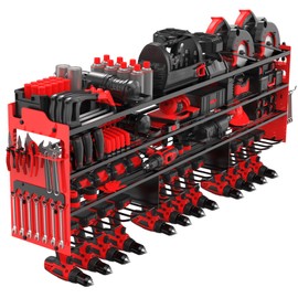 OUREST Power Tool Organizer Wall Mount with 12-Drill Holders-800Lbs Load Heavy Duty Metal 4-Layers Garage Storage and Organization Adjustable Battery Tools Rack Utility Racks Gifts for Men