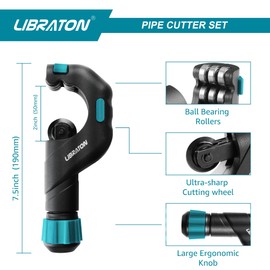 Libraton Pipe Cutter, Tubing Cutter 3/16" to 2" Outer Diameter, Copper Pipe Cutter, Tube Cutter with Deburring Tool, Copper Cutter, Pipe Cutter Tool for Copper, and Thin Stainless Steel Tube