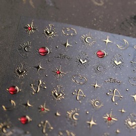 5D Embossed Gold Star Nail Stickers Moon Star Nail Art Stickers 3D Self-Adhesive Nail Decals Love Heart Nails Supplies Design for Women DIY Manicure Accessories Decoration