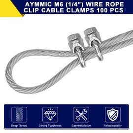 AYMMIC 100 Pcs 1/4" M6 Wire Rope Clip Cable Clamps, Galvanized U-Bolt Saddle Fasteners for Fixed Tent Rope, Wire Rope, Wire Cable, Clothes Lines