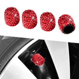 Kewucn Bling Car Tire Valve Stem Caps, 4 Pack Handmade Sparkling Crystal Rhinestone Stem Covers, Dustproof Wheel Tire Valve Caps, Universal Accessories for Car Truck Motorcycle Bike (Red)