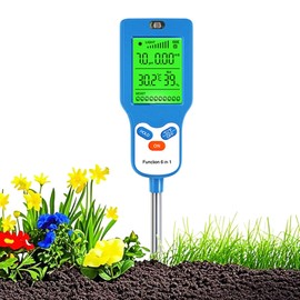 6 in 1 Bodenmessgerät, Multifunktionaler PH Tester, PH Wert Messgerät Boden, Feuchtigkeit, Bodenfruchtbarkeit, Temperatur, Sonnenlicht und Umgebungsfeuchtigkeit für Gartenarbeit, Landwirtschaft