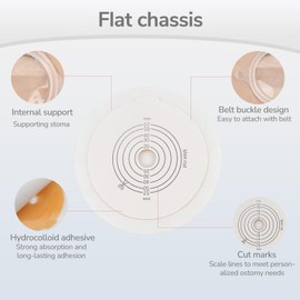 DERAYMI 22PCS Colostomy Bags Ostomy Supplies, Two-Piece Flat Surface Ostomy Bag, With Hook and Loop Closure, Hydrocolloid Chassis Colostomy Supplies for Aldult (16PCS Bags+6PCS Barrier)