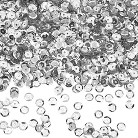 SUNNYCLUE 120G Sequin Paillettes Silver Flat Round Sequins Bulk 6mm Plastic PVC Art Glitters Embroidery Hole Loose Mini Iridescent Sewing Spangles for DIY Craft Wedding Christmas Ornaments Accessories