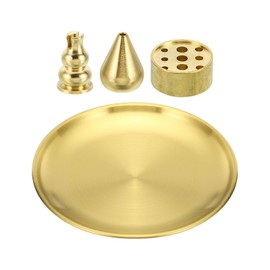 PATIKIL Incense Holder Kit, 1 Set Brass Incense Cone Stick Holder Incense Burner Ash Catcher Stand Base with Plate for Yoga Spa Room Home Office, 3 Styles