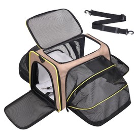 Desfir Travel Cat Dog Carrier for Puppies up to 20 Lbs-Airline Approved Expandable Soft - Sided Pet Carriers with Removable Fleece Pad & Collapsible,Secure Storage