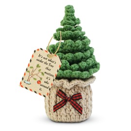 OASSIE Christmas Tree Decorations Emotional Support Crochet - Crochet Christmas Tree with Card - Stocking Stuffers for Christmas Party Decorations, White Elephant Gifts for Women Men Friends Family