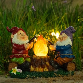 mopha Solar Garden Gnomes Statues Outdoor Christmas Flame Lights Decor, Resin Gifts Figurines Outside Decoration Ornaments Clearance Gardening Decoration
