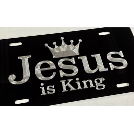 Diamond Etched Products Engraved Jesus Is King Christian Car Tag Diamond Etched Metal License Plate