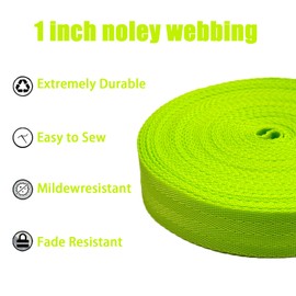 ADALT LION Nylon Webbing 1 Inch 1.5Inch Wide, Heavyweight Webbing Strap 12 Yard, Nylon Straps for Indoor or Outdoor DIY Gear Repair, Pet Collars, Crafts (Brigh Green, 1"-12Yard)