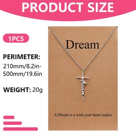 KQOZG Kreuzkette mit Dream-Schriftzug – Christliches Schmuckstück aus Legierung – 45 cm Halskette für Frauen & Männer – Inspirierendes Geschenk für Taufe, Geburtstag & Weihnachten
