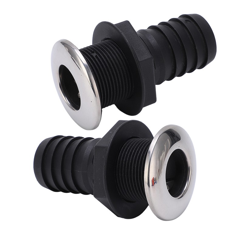 1 1/2in Through Hull Drain Straight Black with Stainless Steel