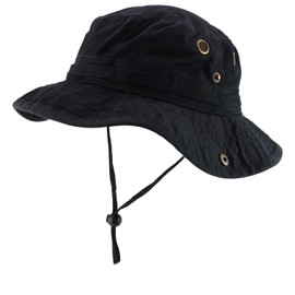 Armycrew Cotton Twill Washed Bucket Hunting Hat with Chin Strap - Black - M