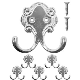 Fuxxer® Antique Double Hooks Set of 5 Wardrobe Hooks 54 x 52 mm Chrome Design Silver