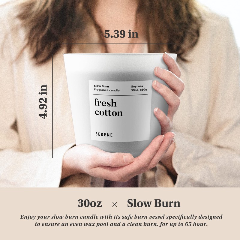 Hidden Label Large Scented Candle, Fresh Cotton, 30oz 3 Wick