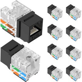 VCELINK Cat6 RJ45 Keystone Jack UL-Listed 10-Pack, Slim Profile Ethernet Cat5e Cat5 Punch Down Jacks, UTP, 90-Degree (Black)