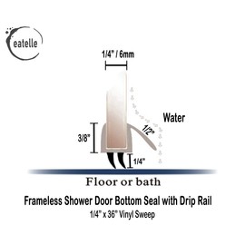 eatelle Shower Door Bottom Seal with Drip Rail for 1/4" (6mm) Thick Glass, 36" Long Sweep - Ultra Clear Polycarbonate
