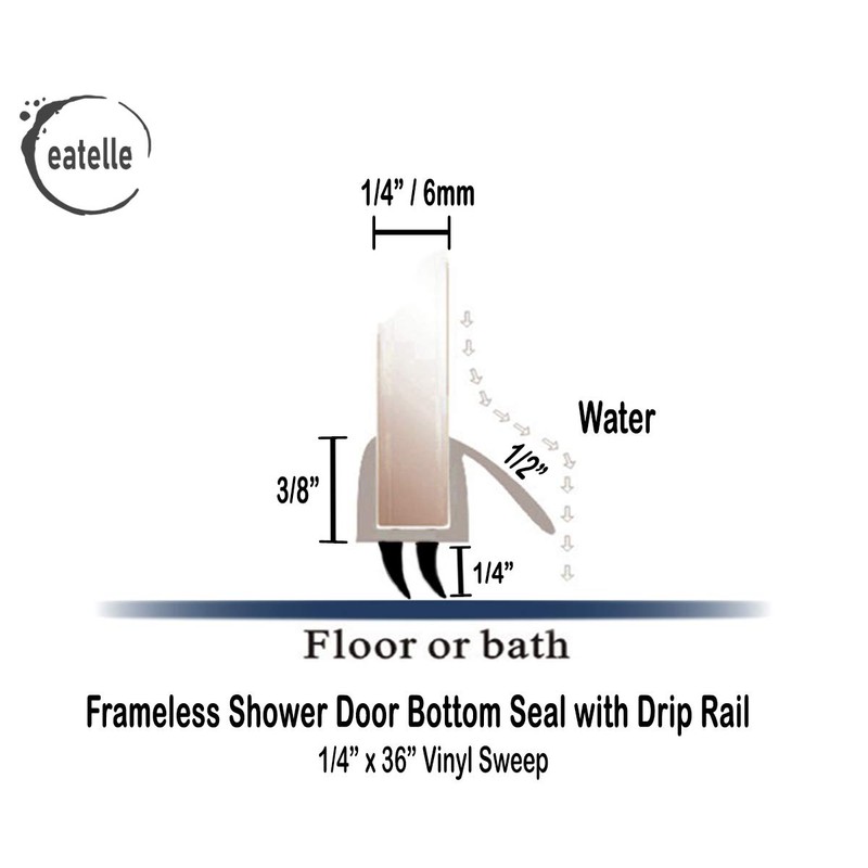 eatelle Shower Door Bottom Seal with Drip Rail for 1/4"