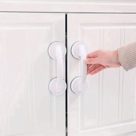 Skyscraper Self-Stick Instant Kitchen Cabinet Handle Pulls Refrigerator Door Frige Handle Sliding Door Handle Sliding Glass Windows Extension Handle with Adhesive 2pcs/Set CD-457-255 (Large, White)