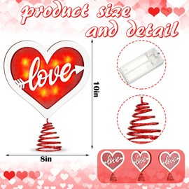 Craftsatin 9.2 x 7.8 Inch Red Wood Valentine's Day Tree Topper Heart Tree Topper with LED Light for Valentine's Day Party Decoration Tabletop Display Housewarming Birthday Gift