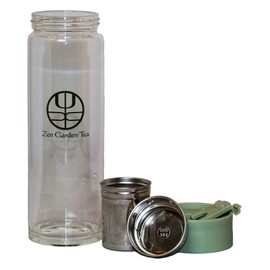 Zen Garden Tea Infuser Bottle - Glass Bottle Perfect for Either Hot or Cold Brew Loose Leaf Tea - Fruit Infused Water - Travel Tea Infuser with Insulated Sleeve - 600ml/20oz