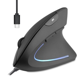 Perixx PERIMICE-513C Vertikale Maus mit USB-C, 6 Tasten, 1000/1600 DPI, Design für Rechts, Kabel Typ C 1,8 m, Schwarz