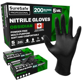 [200 Pack] SURESAFE 5 Mil Black Nitrile Gloves XL, Food Gloves Disposable, Powder & Latex Free, Textured Fingertips, For Food Prep, Dishwashing, Hair Dye, Tattoo, Kitchen, Cleaning, BBQ