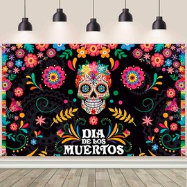 AIBIIN - Telón de fondo de día de los muertos, fiesta mexicana, calavera de azúcar, caléndula, fondo de fotografía de Dia DE Los Muertos, suministros 